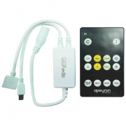 04-30 Контроллер для управления двухцветной светодиодной лентой, 12-24В, 72Вт, 2*3A/канал, IP20, пульт кнопочный ИК, DC-коннектор для входа, 4-игольчатый коннектор для выхода, 50*27*11мм, белый