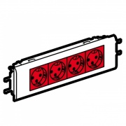 Розетка Legrand Mosaic DLP 4х2К+З красная с блокировкой с рамкой и суппортом